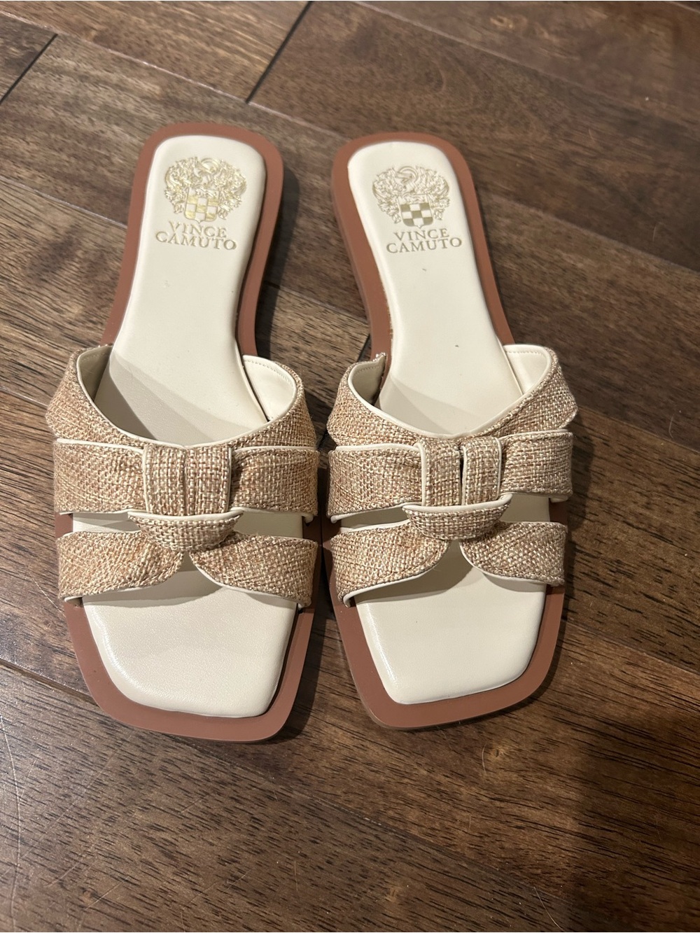 Vince Camuto Natural Raffia Bow Slide Sandals